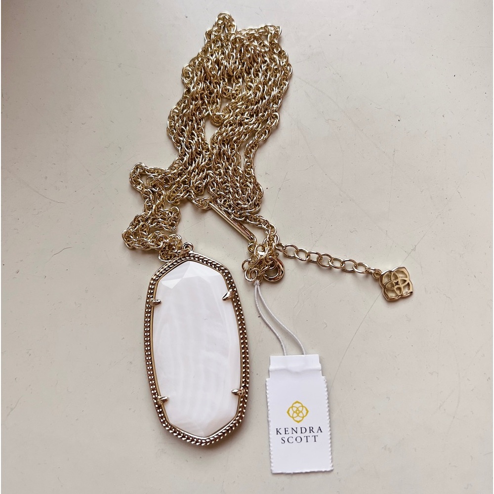 kendra scott white mother-of-pearl rhodium plated necklace